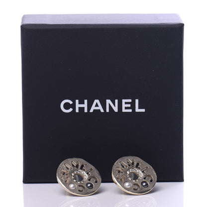 Chanel Crystal Pearl Papyrus Stud Earrings Gold Grey 5 of 5