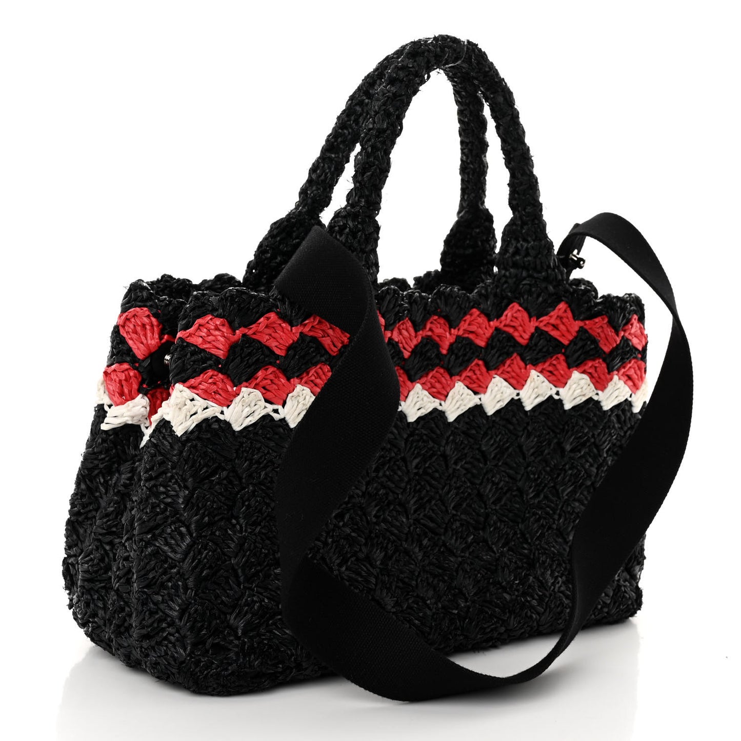 Raffia Crochet Colorblock Medium Giardiniera Tote Black Fuoco