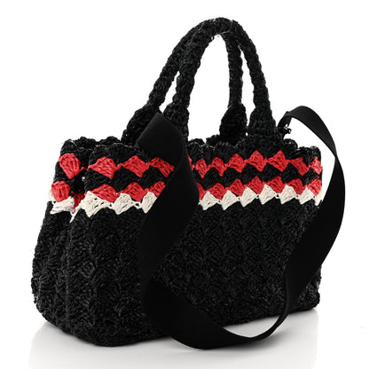 Prada Raffia Crochet Colorblock Medium Giardiniera Tote Black Fuoco 3 of 9