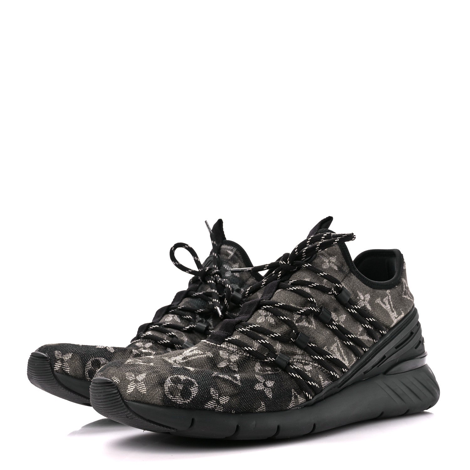 Louis Vuitton Denim Rubber Monogram Tie Dye Mens Fastlane Low Sneakers 9 Black 3 of 10