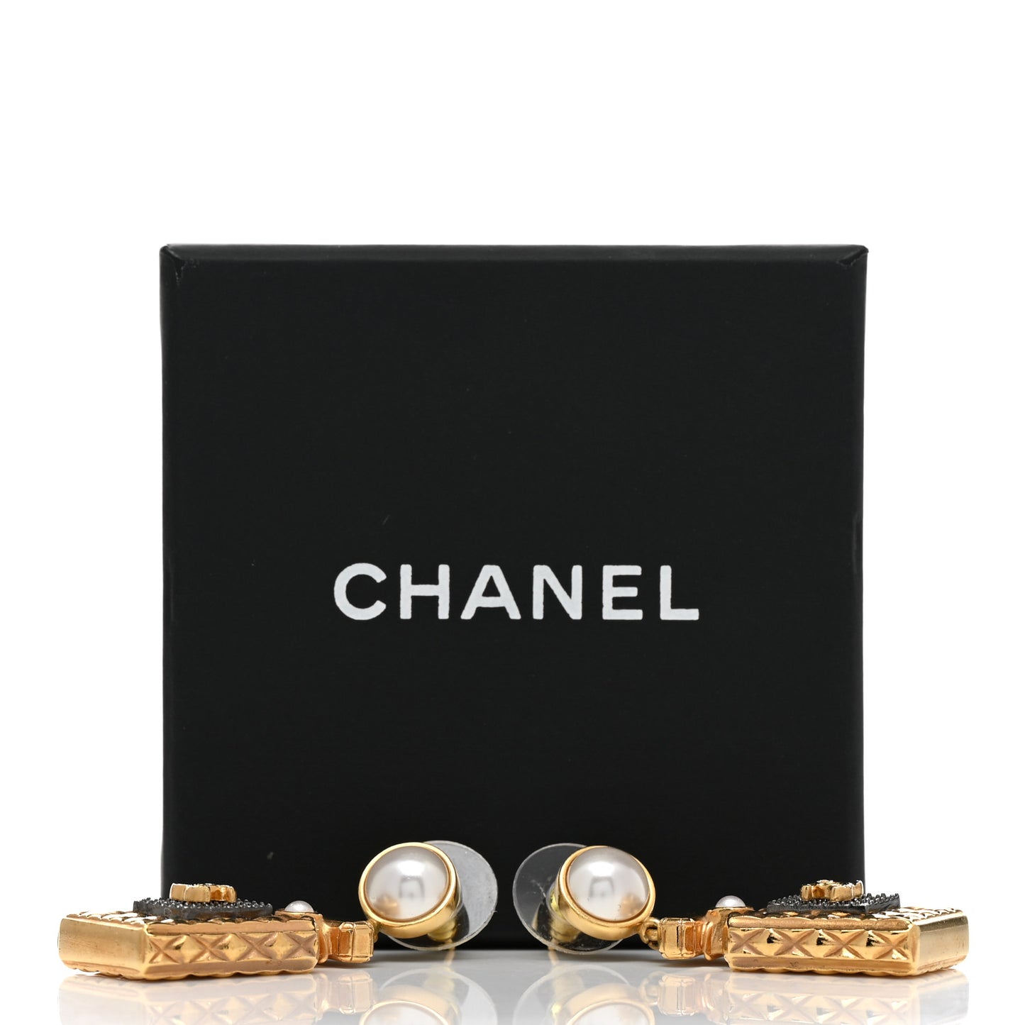 Crystal Pearl CC Perfume Bottle Drop Earrings Gold