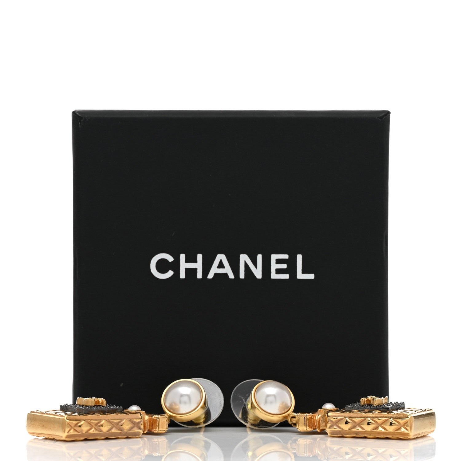 Chanel Crystal Pearl CC Perfume Bottle Drop Earrings Gold 5 of 5