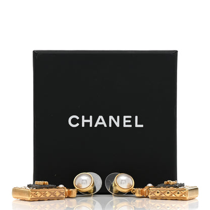 Chanel Crystal Pearl CC Perfume Bottle Drop Earrings Gold 5 of 5