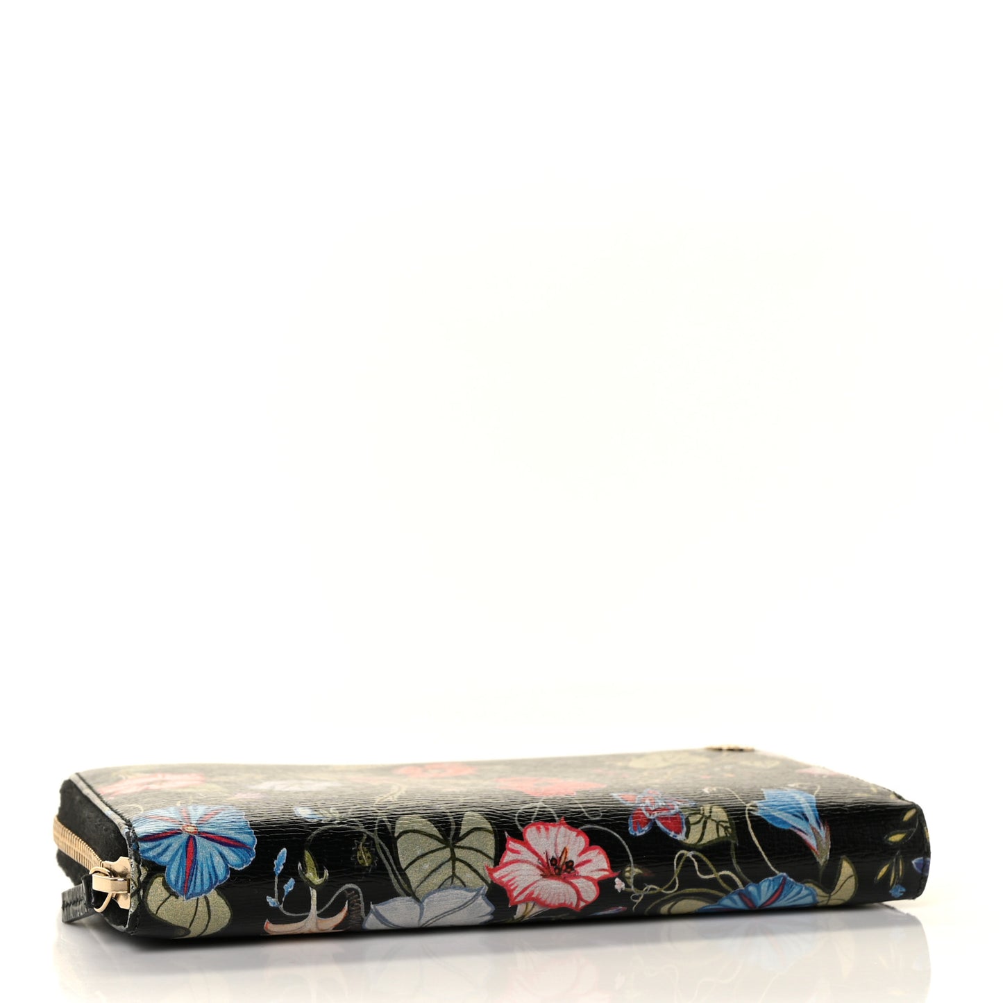 Shangai Calfskin Flora Knight Zip Around Wallet Black