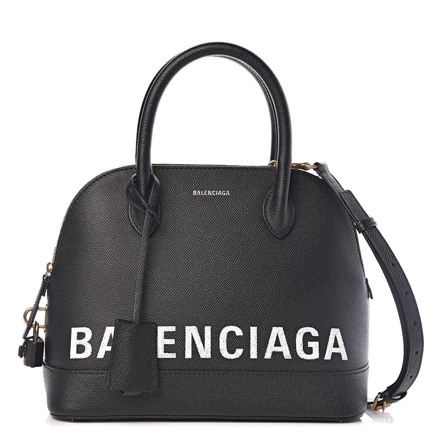 Signature Grained Calfskin Logo S Ville Top Handle Bag Black