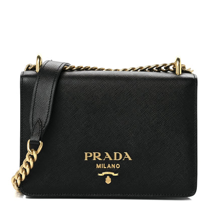 Prada Saffiano Chain Shoulder Bag Black 1 of 9