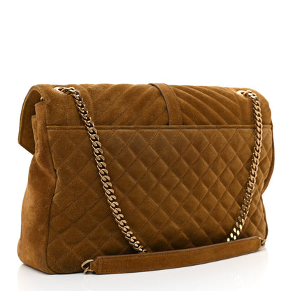 Saint Laurent Suede Mixed Matelasse Tri-Quilt Large Monogram Envelope Satchel Brown 3 of 8
