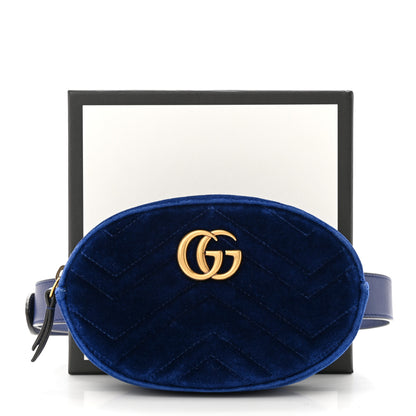 Gucci Velvet Matelasse GG Marmont Belt Bag 85 34 Cobalt Blue 13 of 13