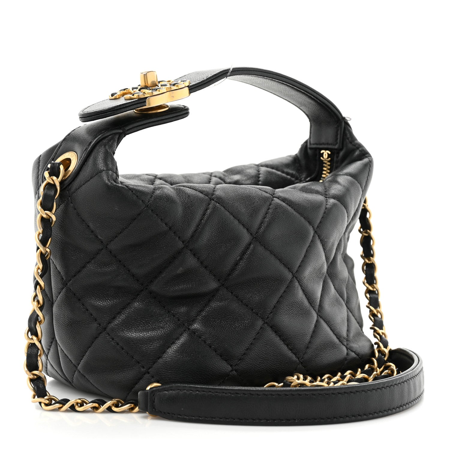 Chanel Lambskin Quilted Small Perfect Meeting Hobo Black 3 of 13