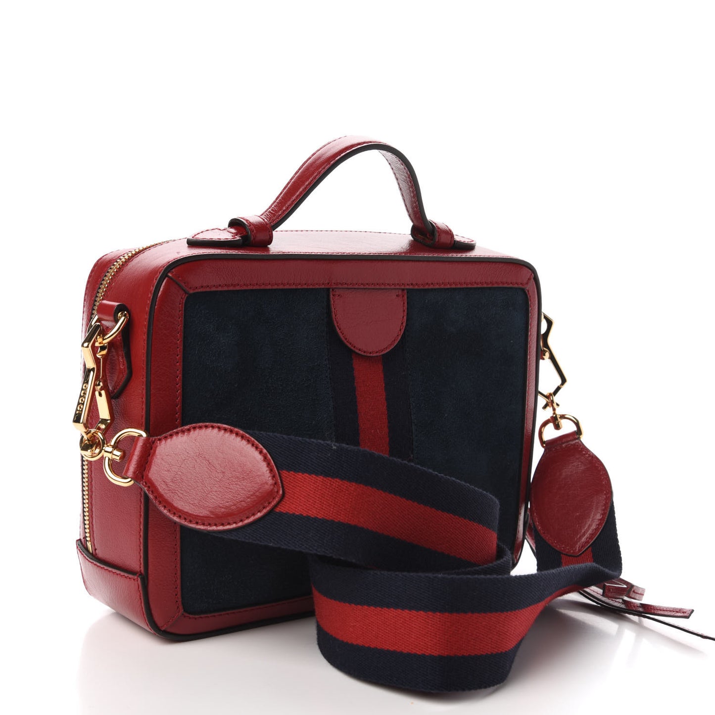 Suede Calfskin Web Small Ophidia Top Handle Shoulder Bag New Blue Romantic Cherry