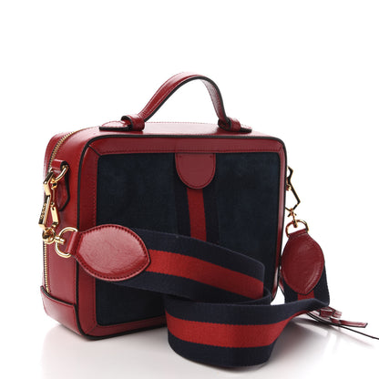 Gucci Suede Calfskin Web Small Ophidia Top Handle Shoulder Bag New Blue Romantic Cherry 3 of 10