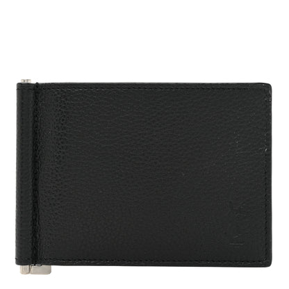 Saint Laurent Grained Calfskin Cassandre Shadow Bill Clip Wallet Black 1 of 11