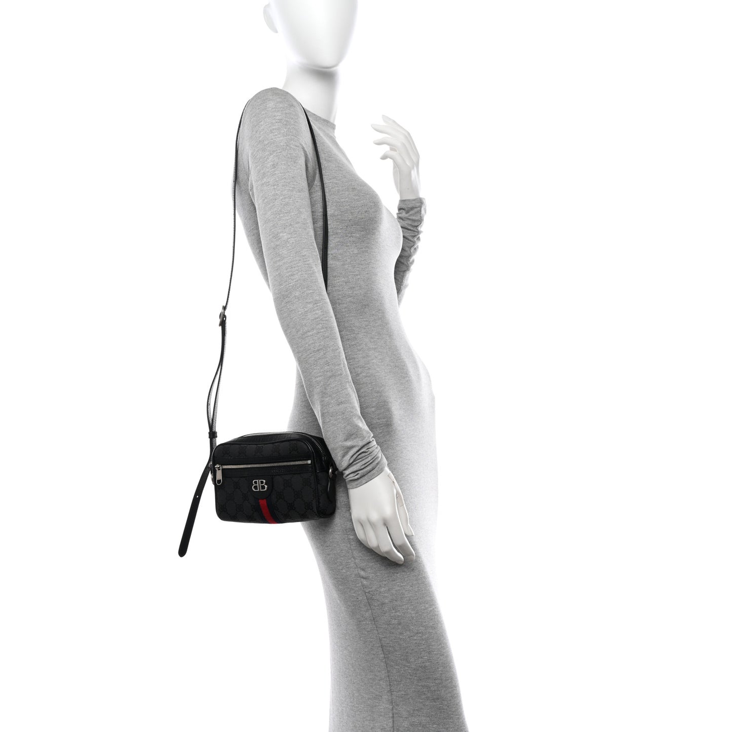 X BALENCIAGA BB Monogram Web Mini Ophidia Shoulder Bag Black