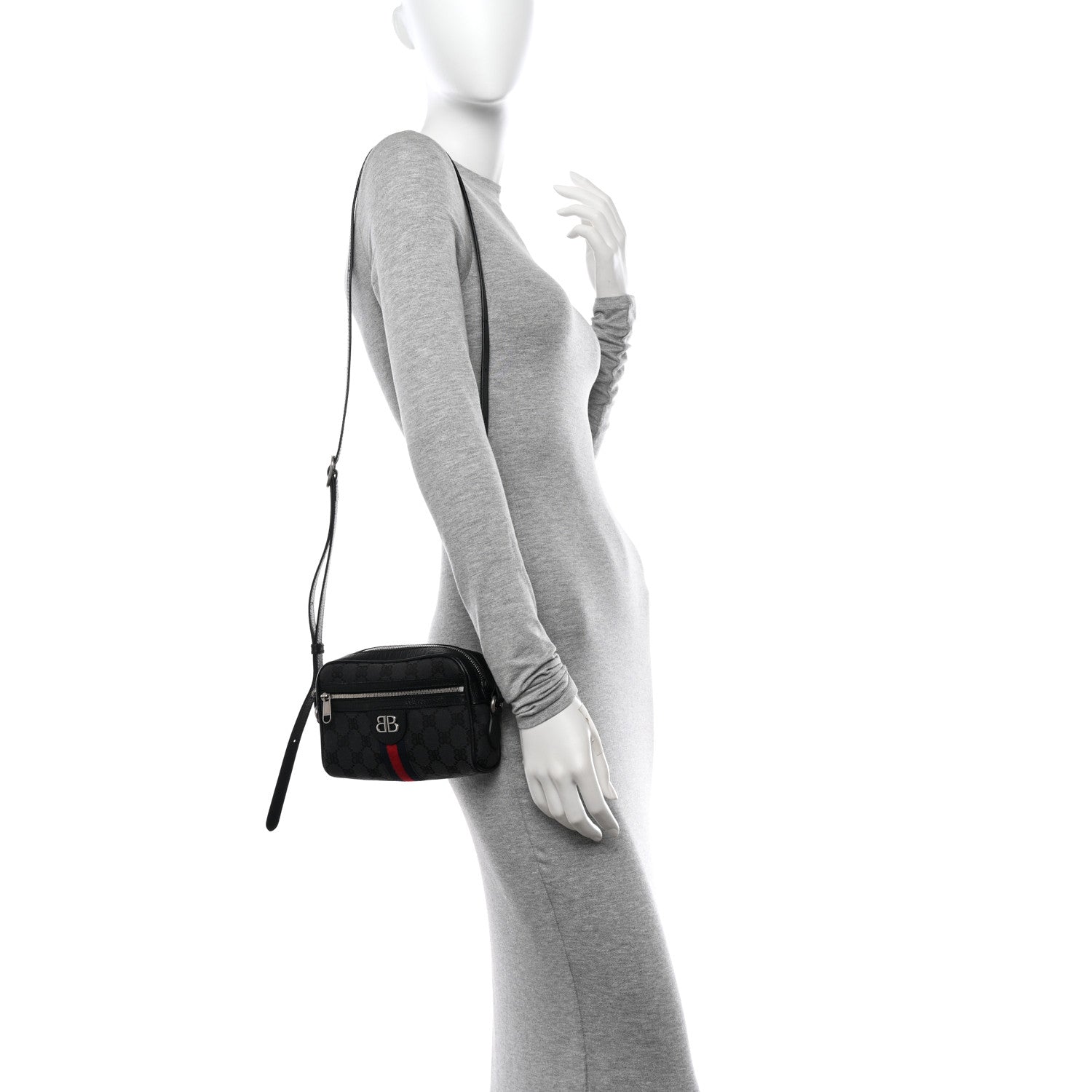 Gucci X BALENCIAGA BB Monogram Web Mini Ophidia Shoulder Bag Black 2 of 10