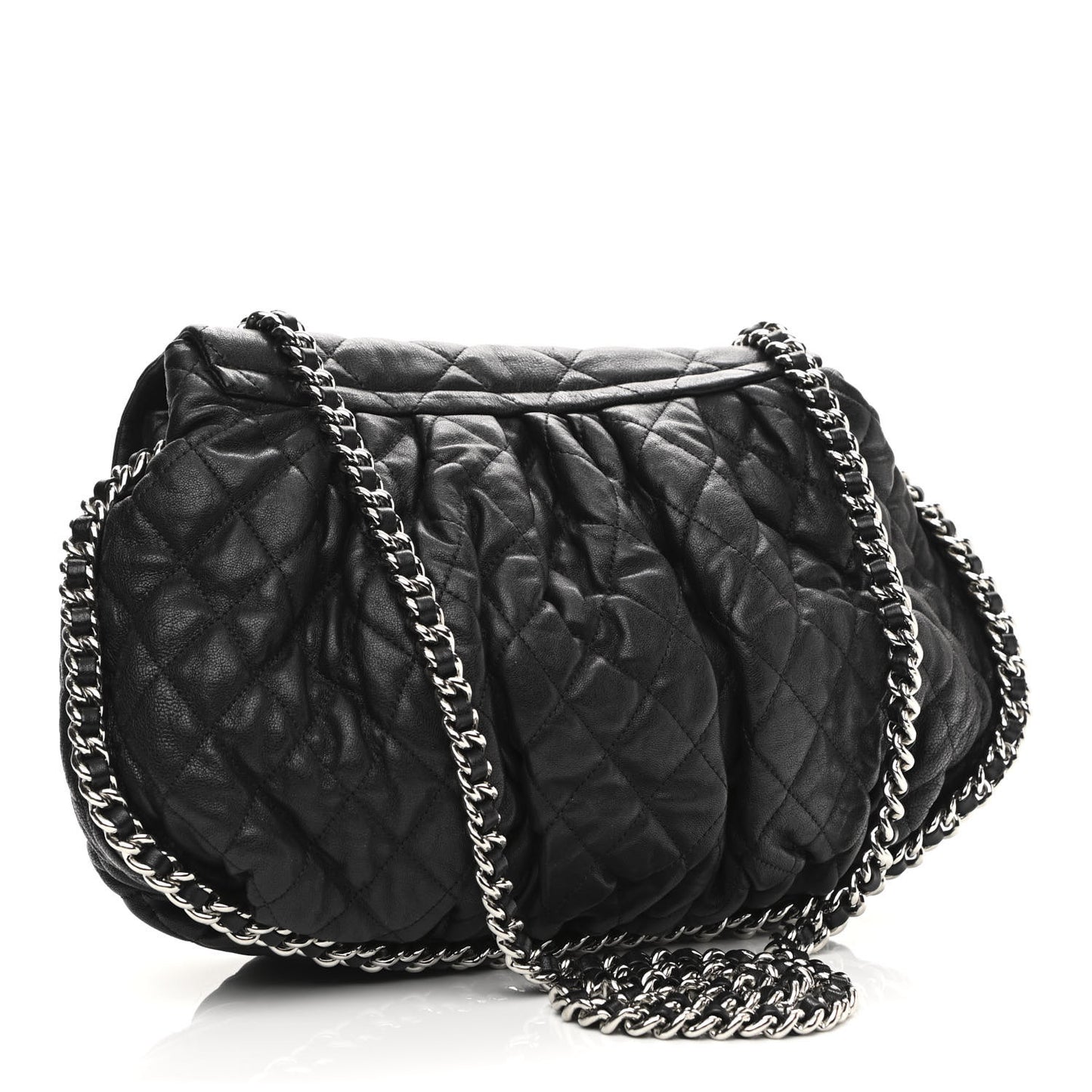 Washed Lambskin Quilted Large Chain Around Messenger Black