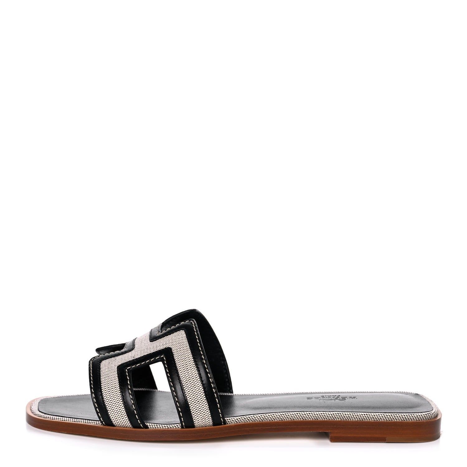 Hermes Calfskin Canvas Oran Sandals 38 Black 1 of 10