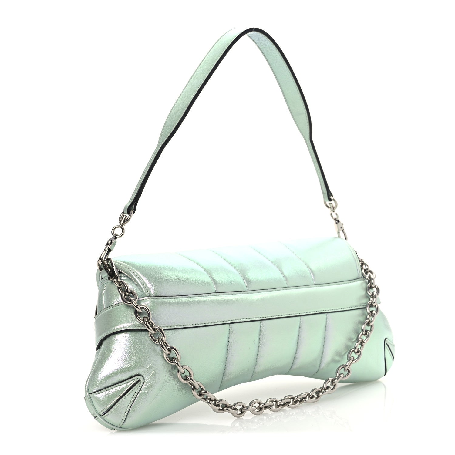 Gucci Iridescent Nappa Vertical Matelasse Medium Maxi Horsebit Chain Shoulder Bag Iridescent Salvy Green 3 of 10