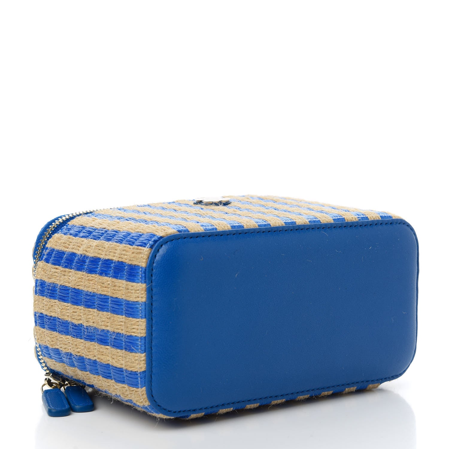 Chanel Raffia Jute Striped Small Vanity Case With Chain Blue Beige 4 of 10