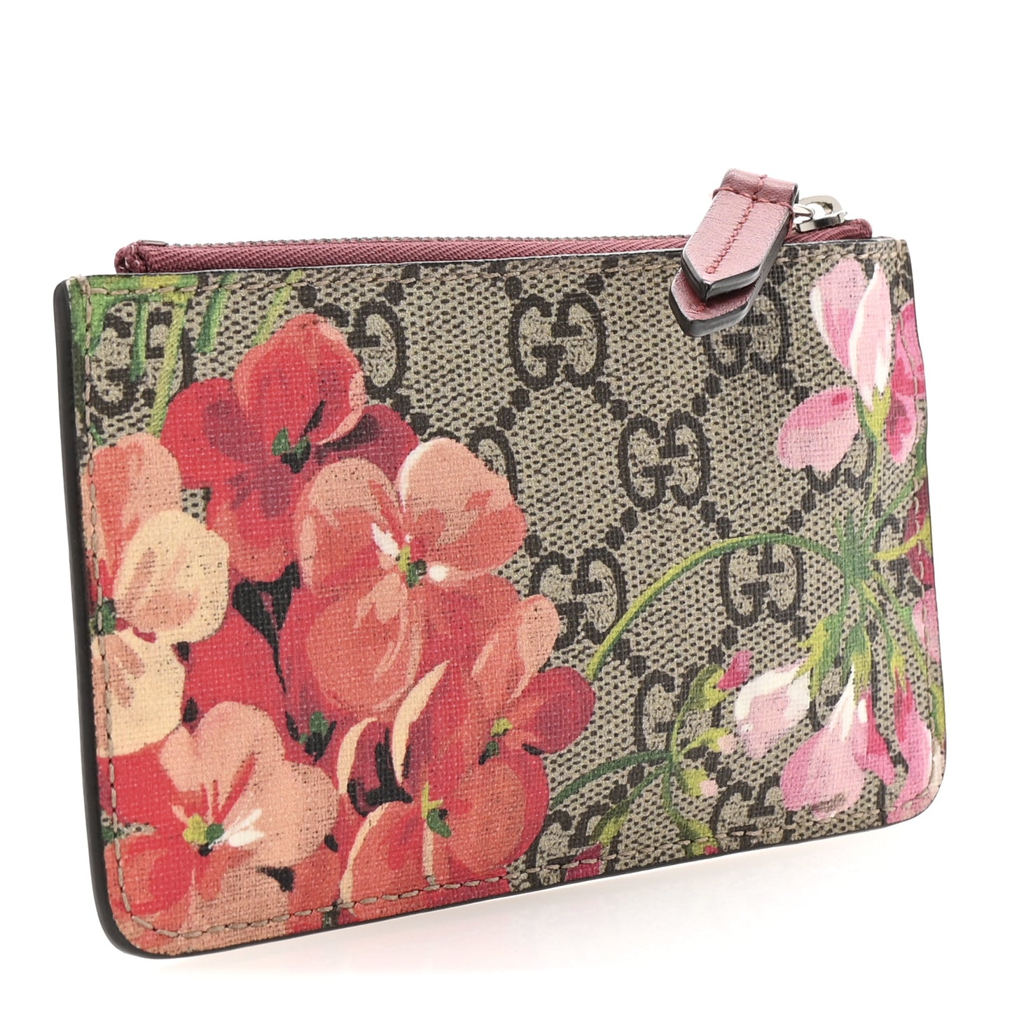 GG Supreme Monogram Blooms Key Ring Coin Case Beige Multicolor Dry Rose