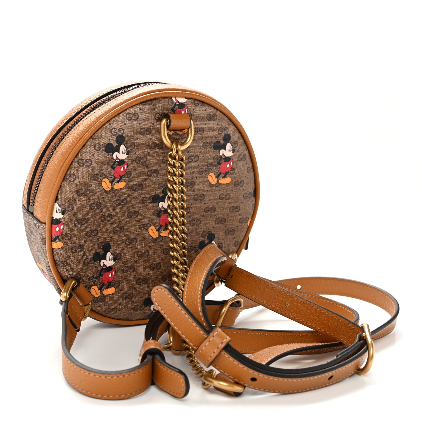 X DISNEY Mini Vintage GG Supreme Monogram Mickey Mouse Round Backpack  Beige Vintage Sun Oil
