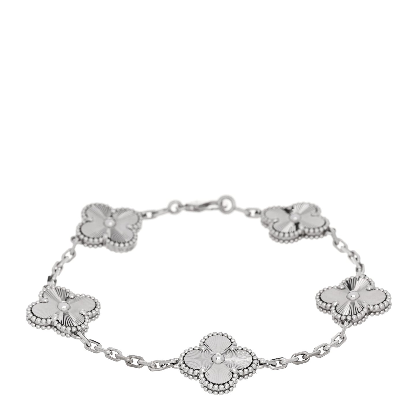 18K White Gold 5 Motifs Guilloche Vintage Alhambra Bracelet