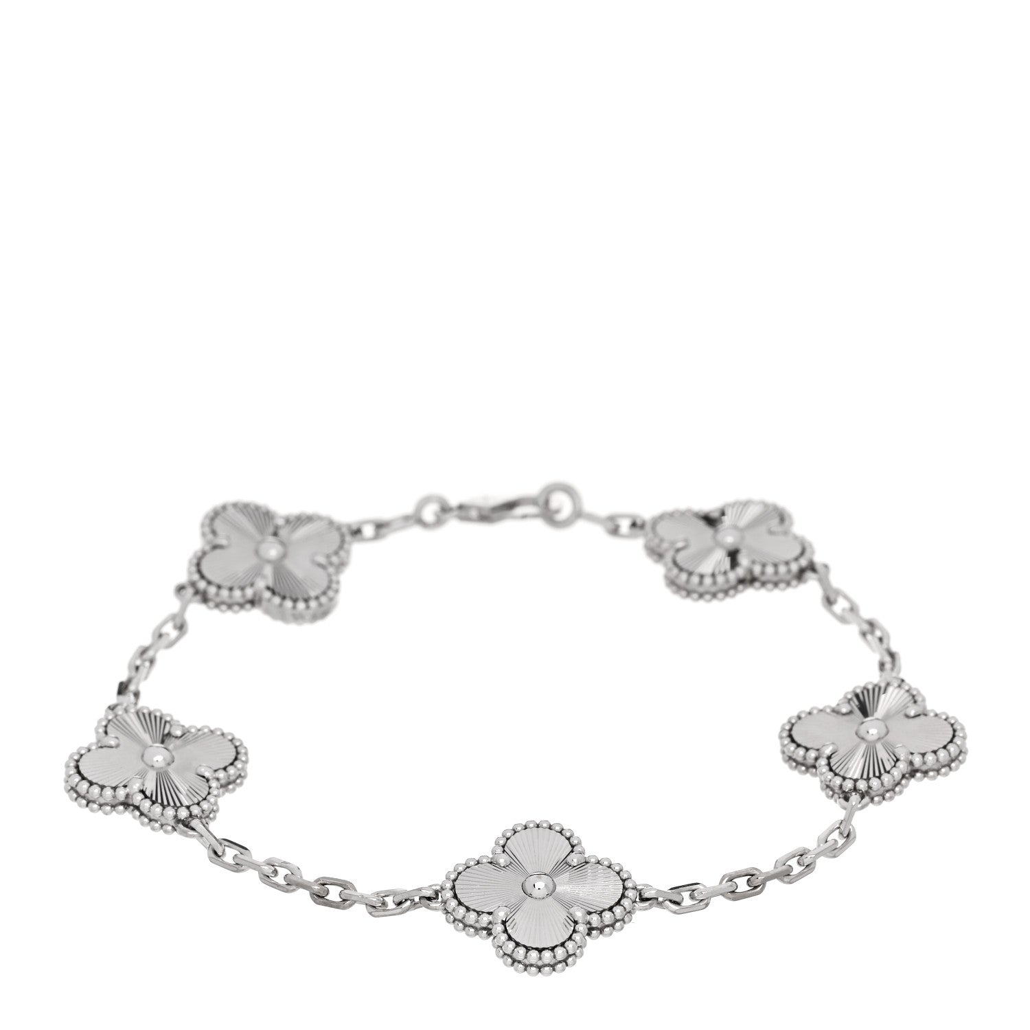 Van Cleef & Arpels 18K White Gold 5 Motifs Guilloche Vintage Alhambra Bracelet 1 of 5