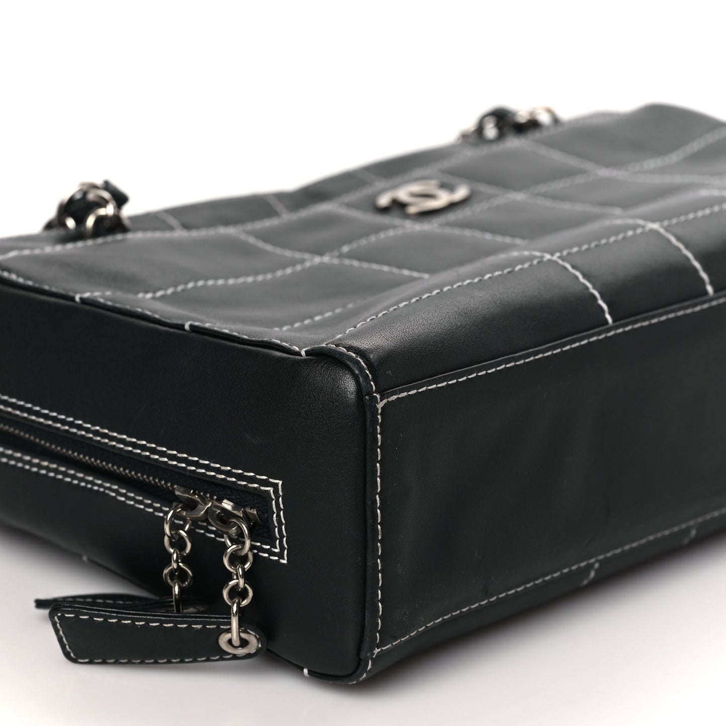 Lambskin Square Stitched Shoulder Bag Black