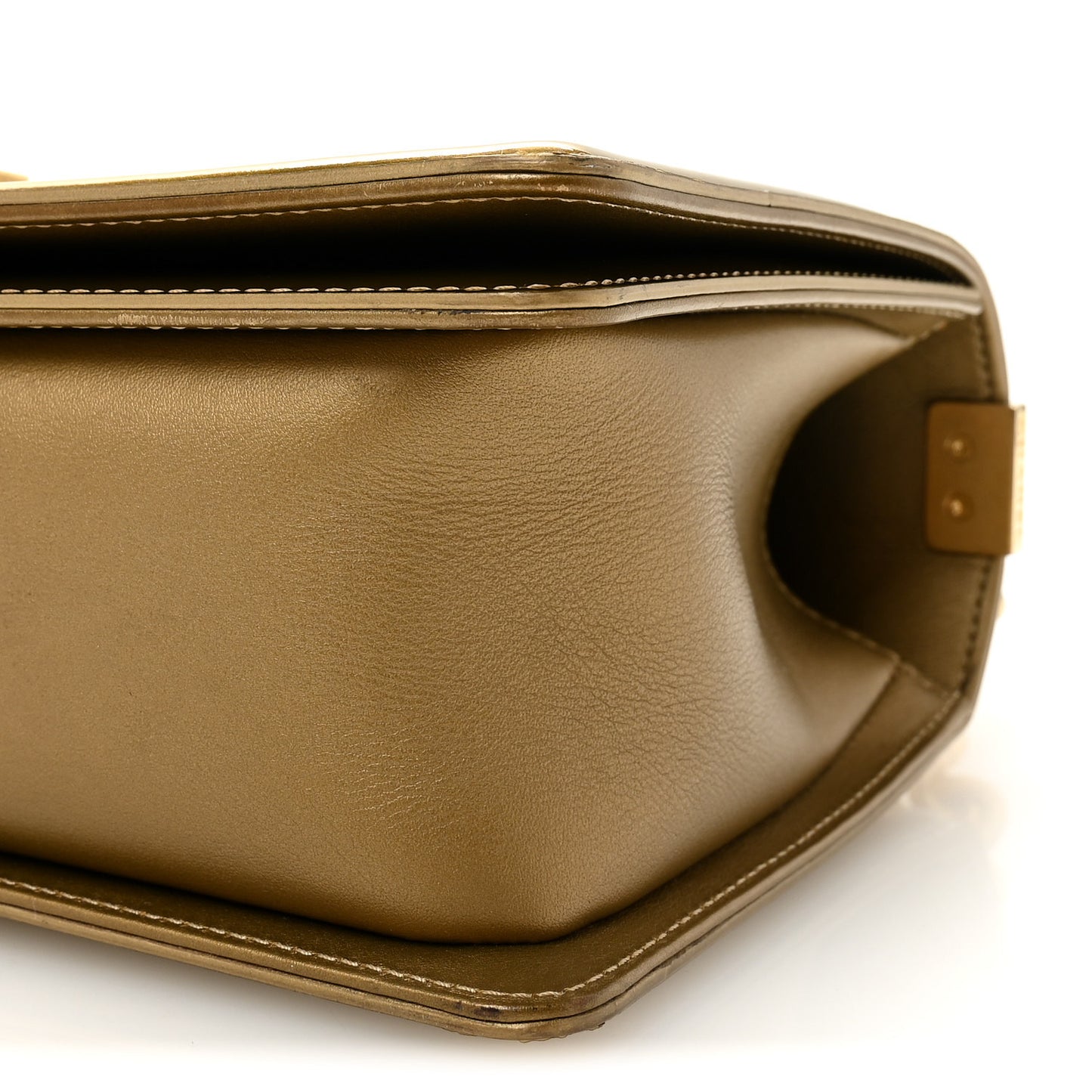 Metallic Patent Calfskin Quilted Medium Boy Flap Gold