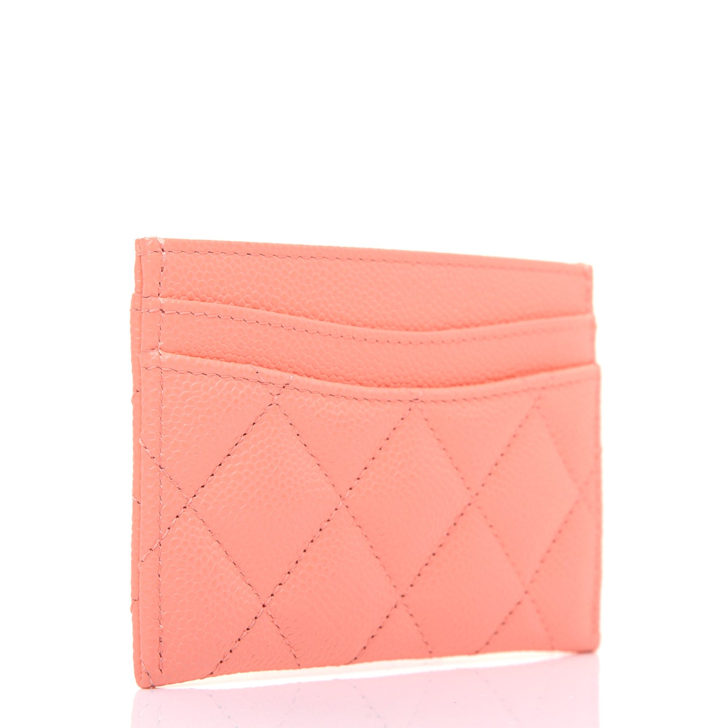 Caviar Quilted Card Holder Coral
