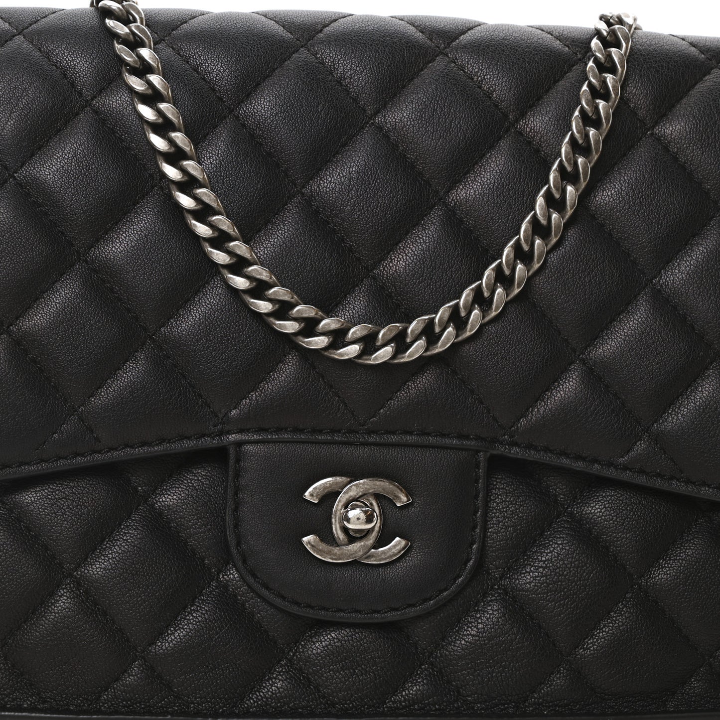 Metallic Goatskin Quilted Rock In Rome Flap Black
