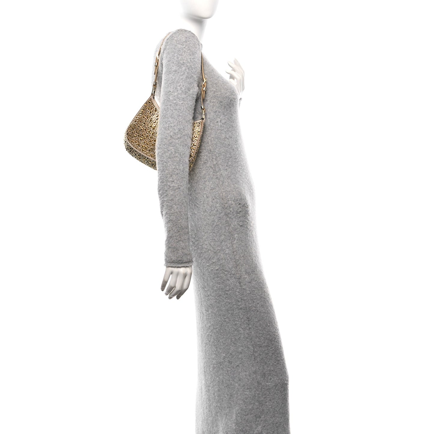 Satin Crystal Cleo Adjustable Strap Shoulder Bag Platino