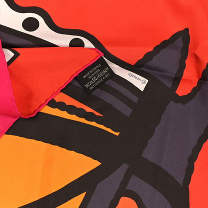 Hermes Silk Robe Du Soir Scarf 90 Orange Soleil Taupe 3 of 5