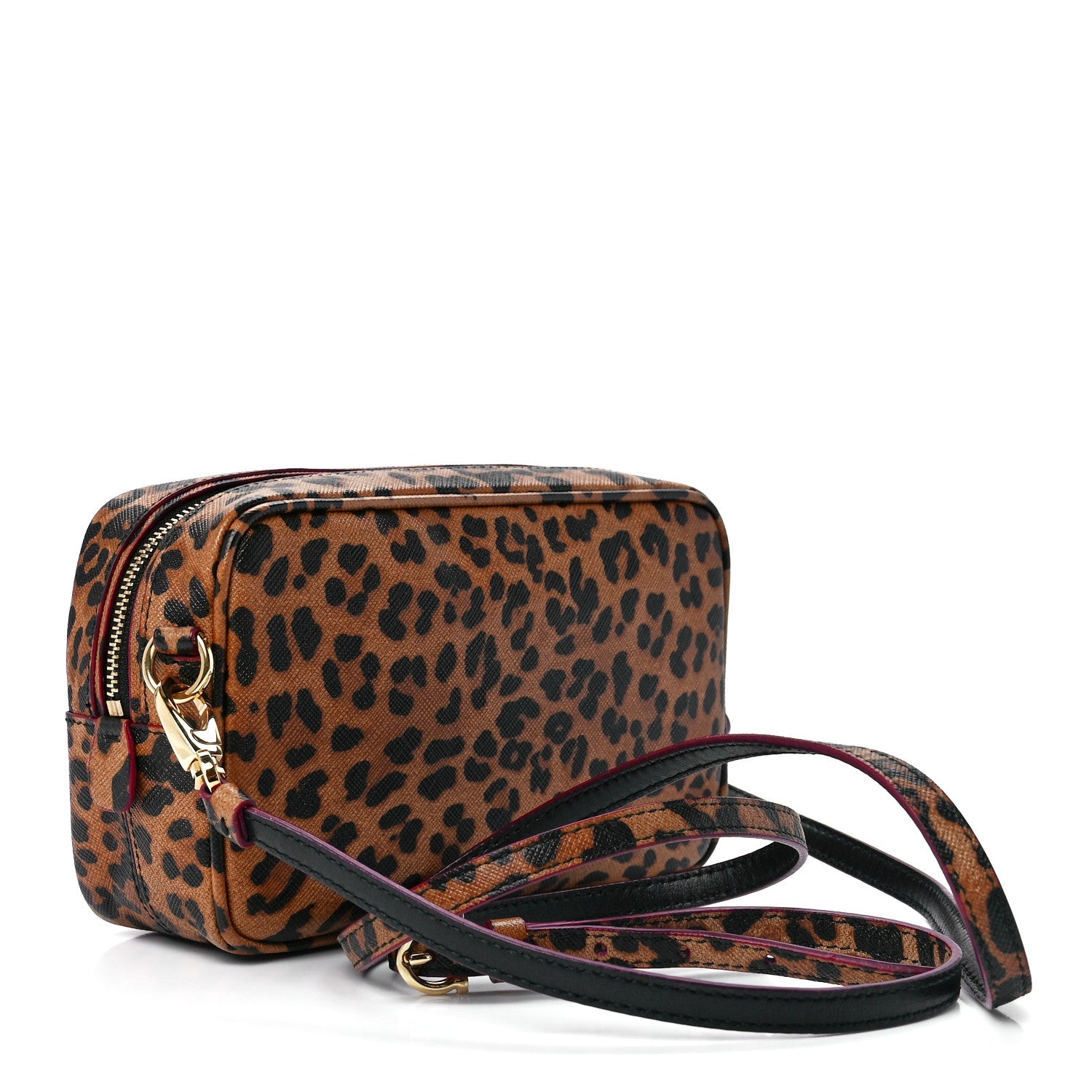 Salvatore Ferragamo Grained Calfskin Leopard Print Camera Bag Brown 4 of 11