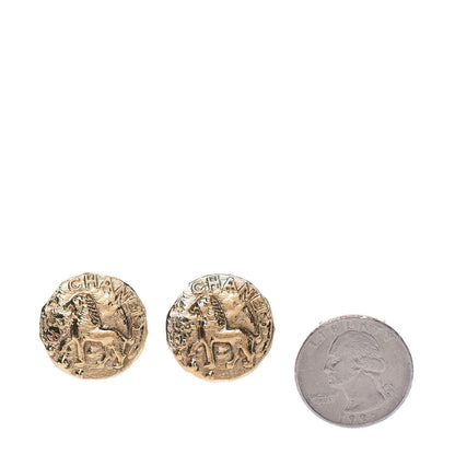 Chanel Round Lion Clip On Earrings Gold 2 of 4
