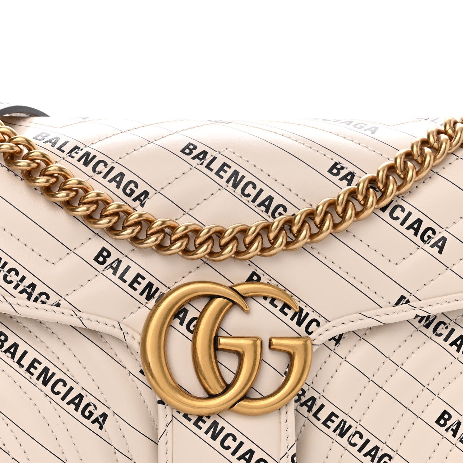 Gucci X BALENCIAGA Calfskin Matelasse Logo Print Small GG Marmont Shoulder Bag White 8 of 11