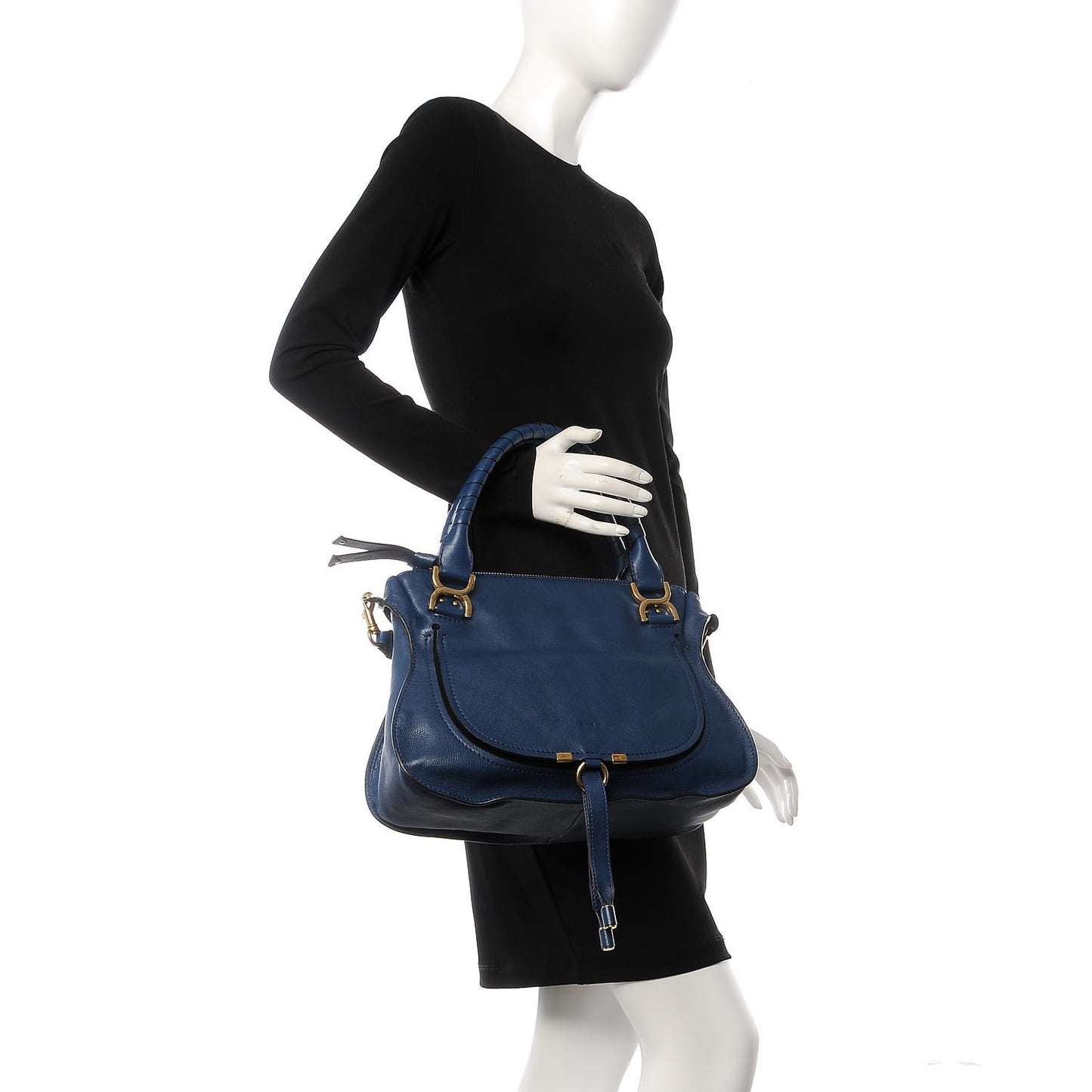 Natural Grain Calfskin Medium Marcie Nude Satchel Factory Blue