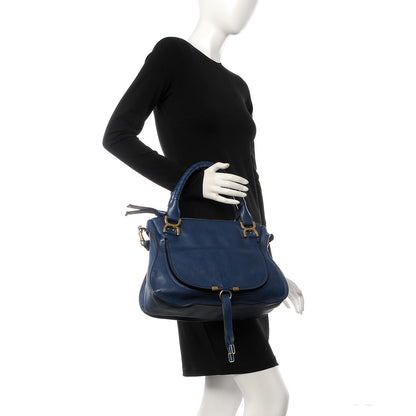 Chloe Natural Grain Calfskin Medium Marcie Nude Satchel Factory Blue 2 of 8