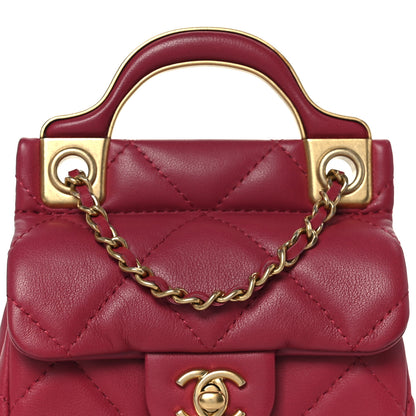 Chanel Calfskin Quilted Lady Handle Flap Card Holder With Chain Dark Pink 10 of 13