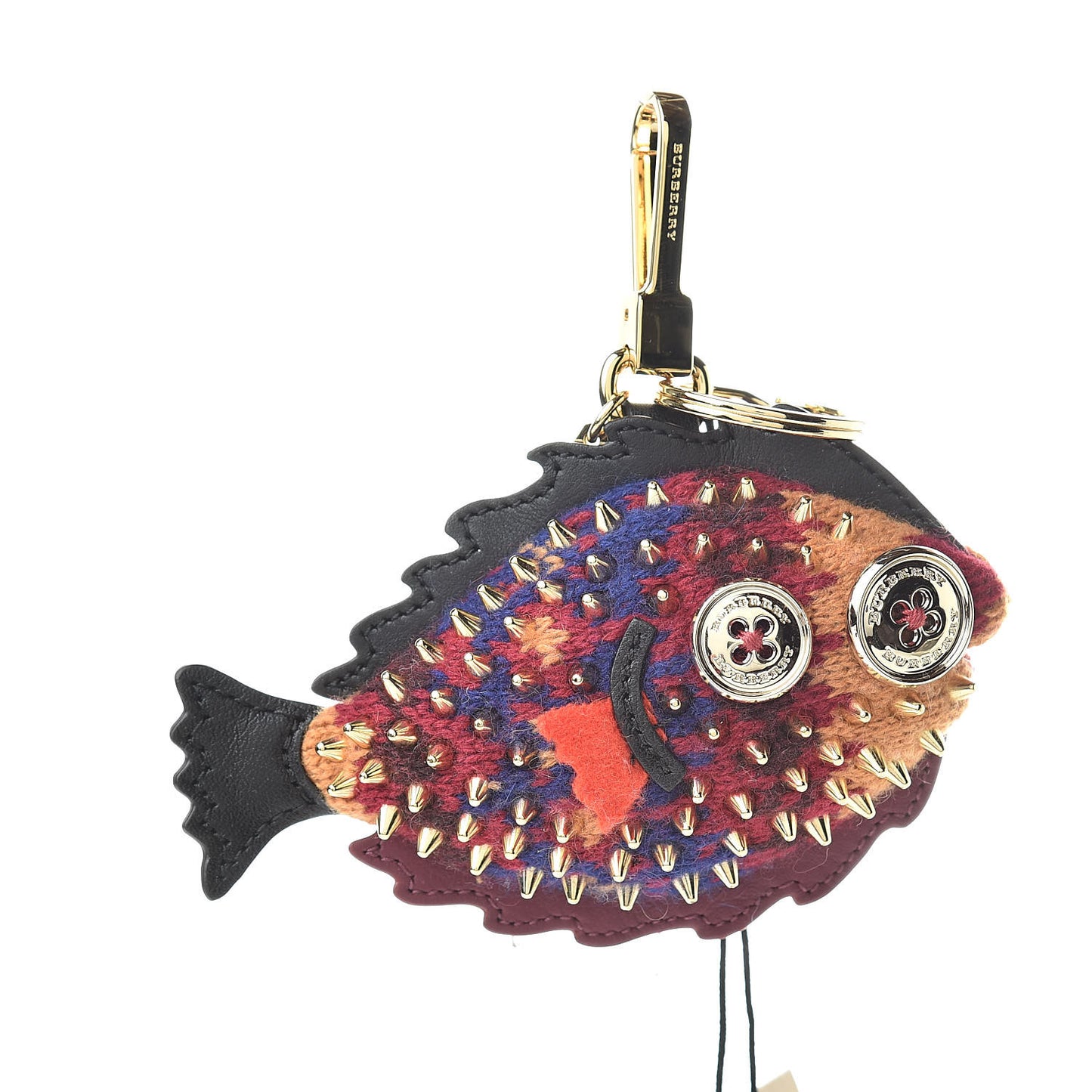 Calfskin Cashmere Studded Mabel Fish Bag Charm Bordeaux Multicolor