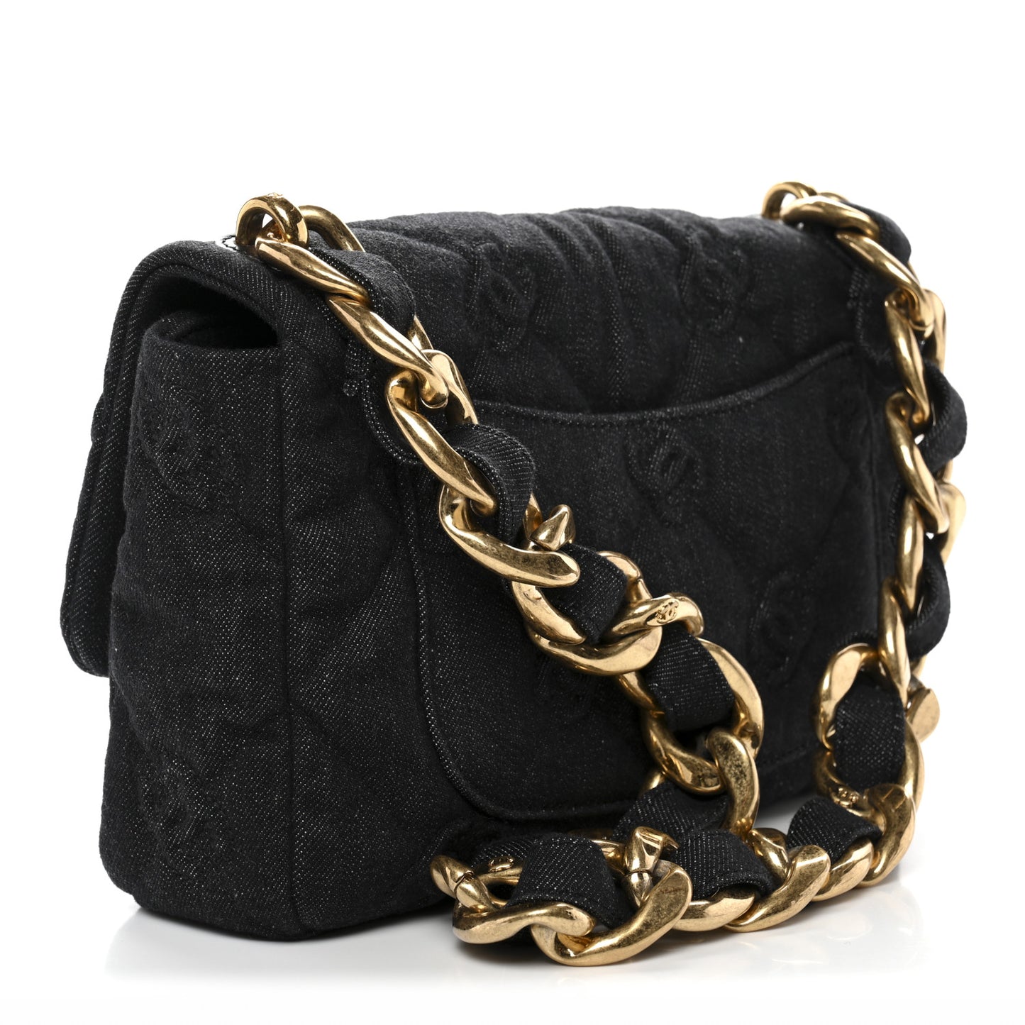 Denim Quilted Medium Funky Town Flap Black