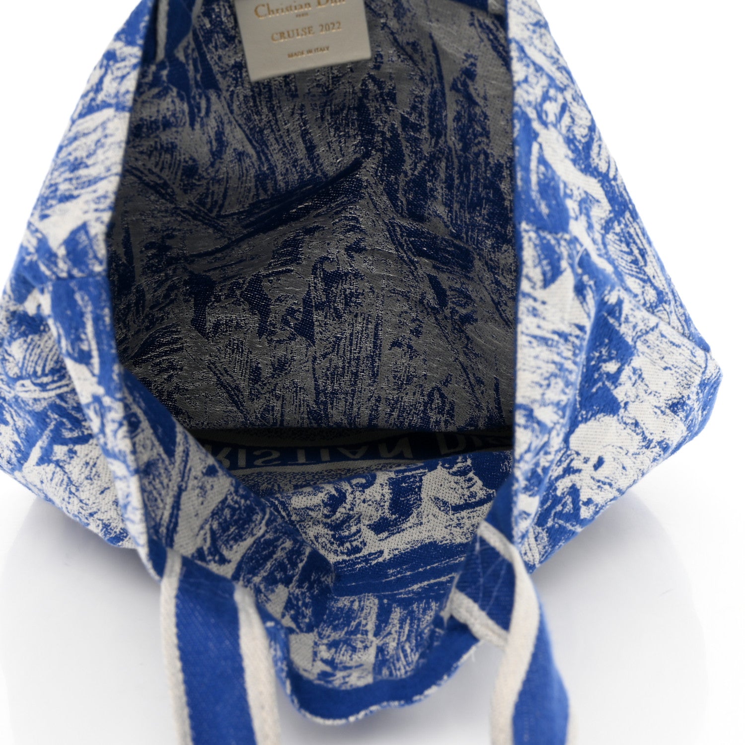 Christian Dior Canvas Print Cruise Tote Ivory Blue 5 of 11