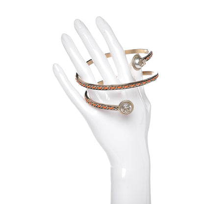 Chanel Lambskin Pearl Twist CC Bangle Bracelet M Orange Gold 2 of 6