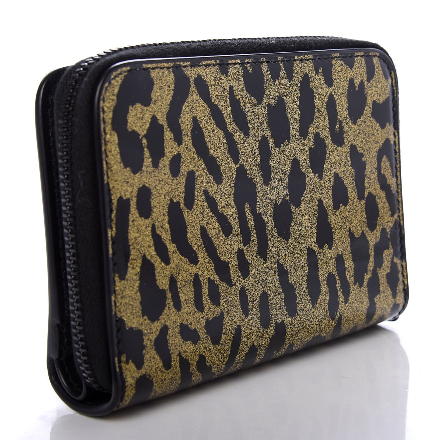 Patent Glitter Leopard Monogram Compact Wallet Black Multi