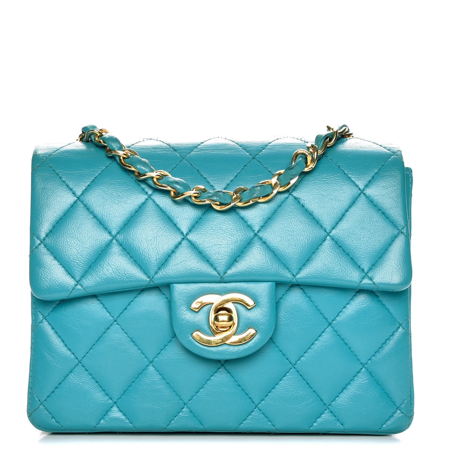 Lambskin Quilted Mini Square Flap Turquoise