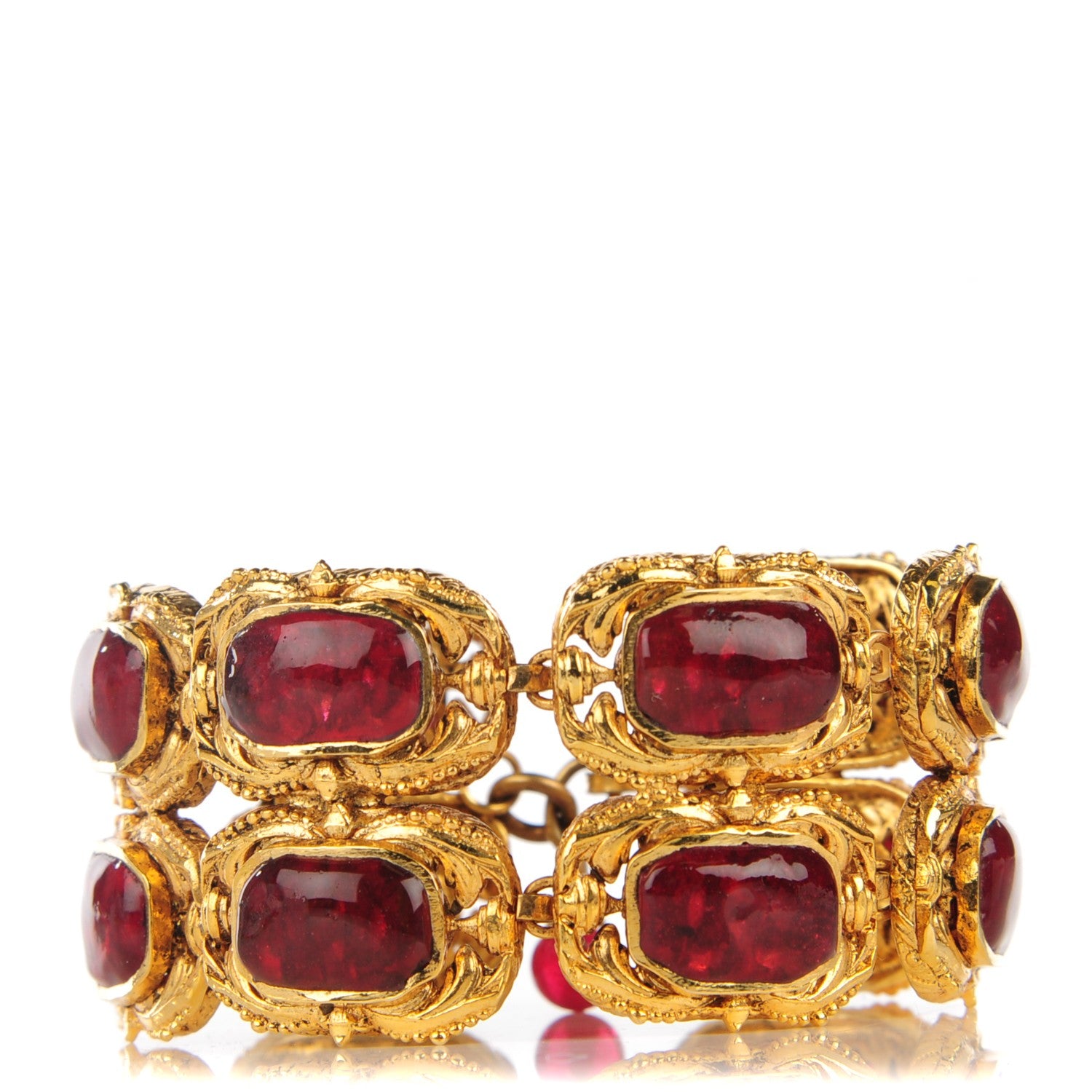 Chanel Gripoix Poured Glass CC Bracelet Red Gold 1 of 5