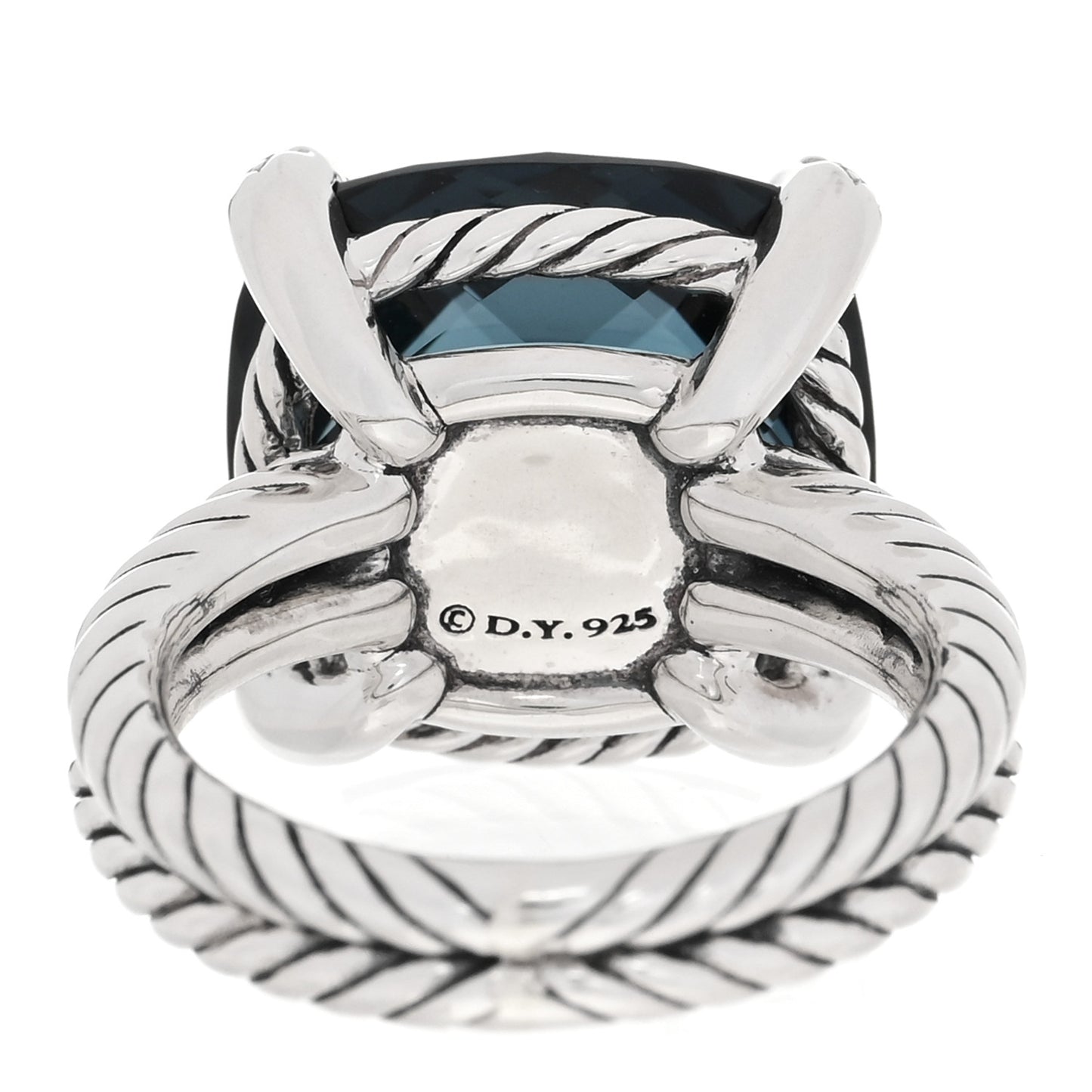 Sterling Silver Diamond Hampton Blue Topaz 14mm Chatelaine Ring 49 5