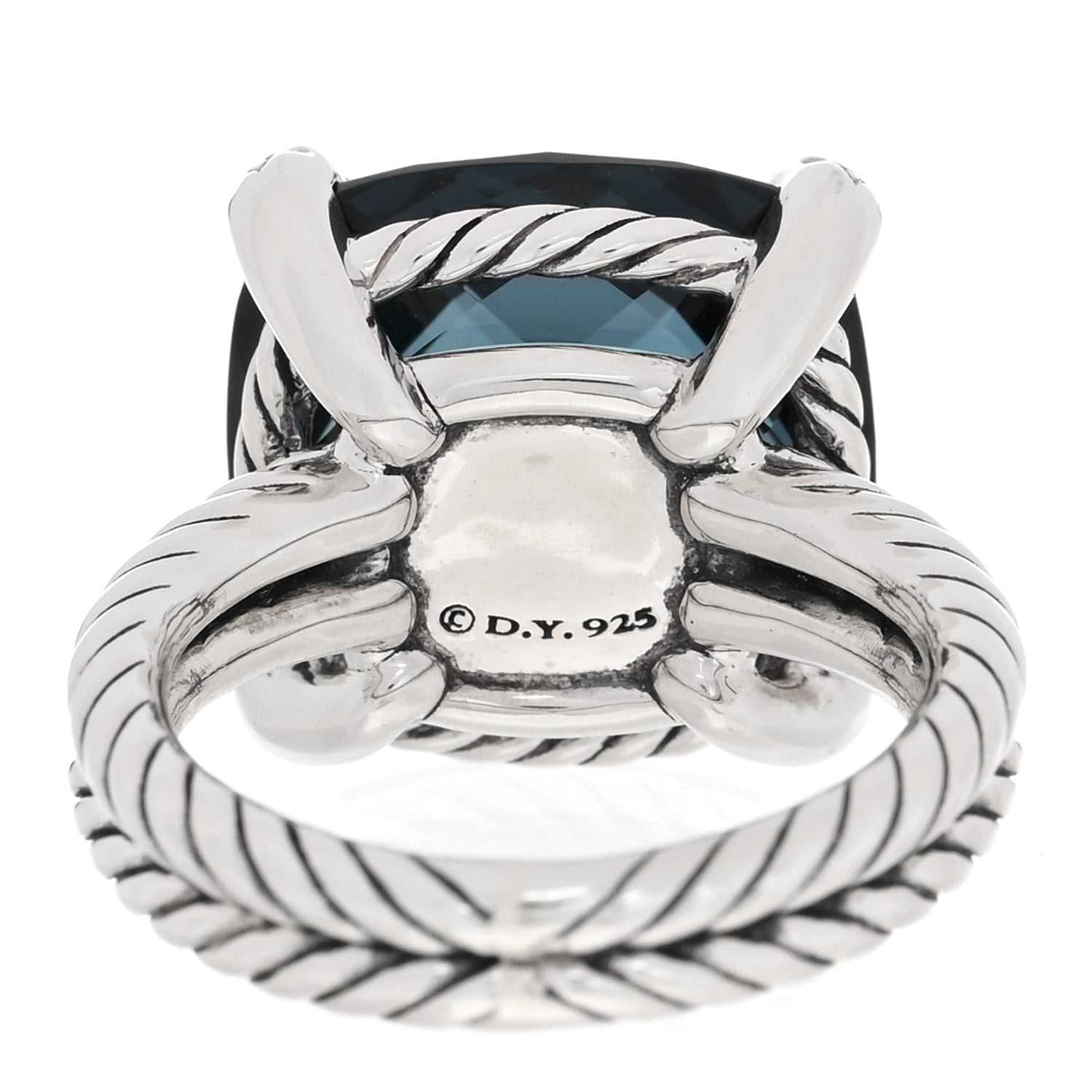 David Yurman Sterling Silver Diamond Hampton Blue Topaz 14mm Chatelaine Ring 49 5 3 of 4