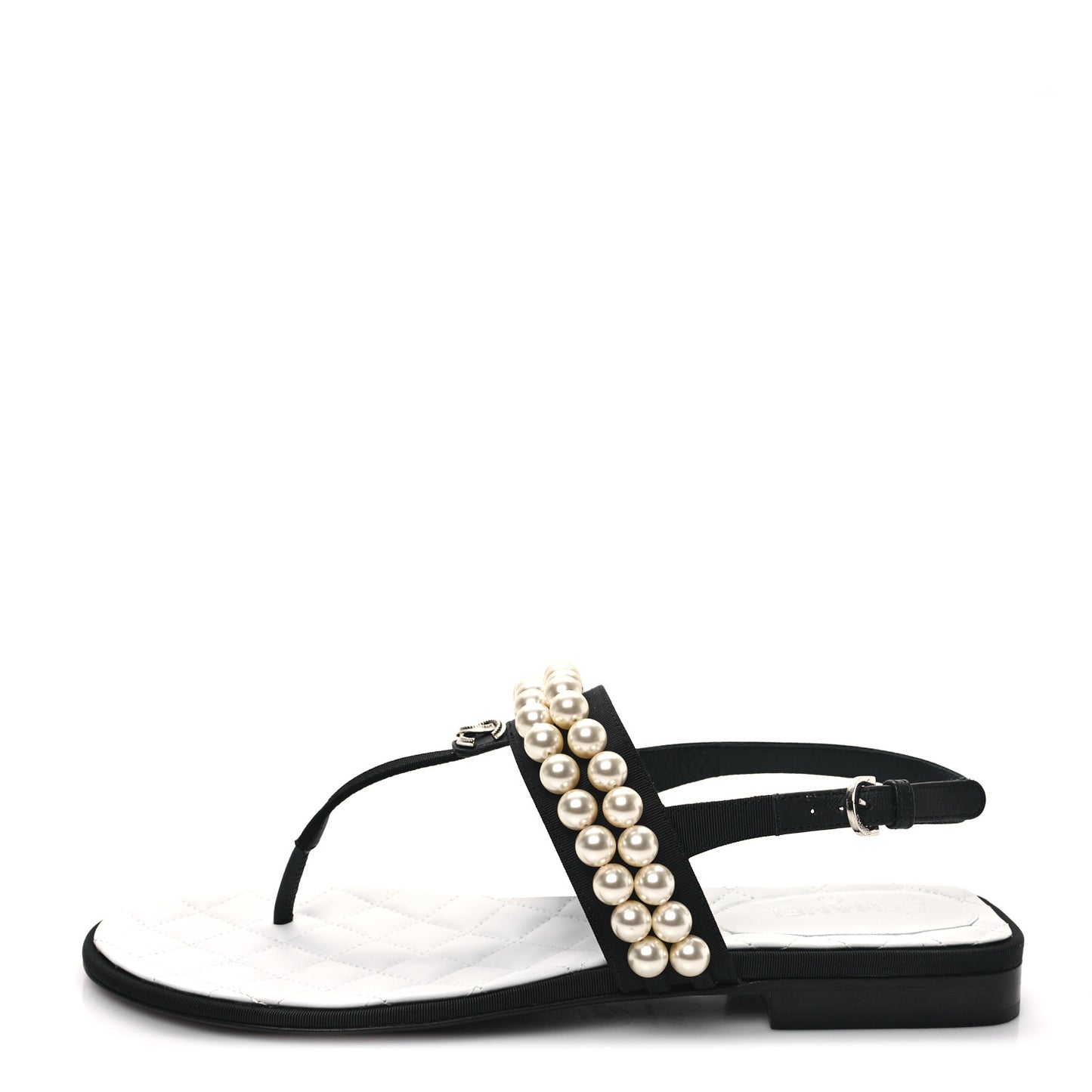 Grosgrain Pearl CC Sandals 38.5 Black