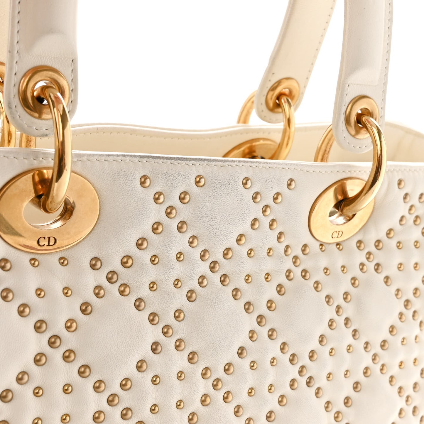 Lambskin Cannage Studded Large Supple Lady Dior White