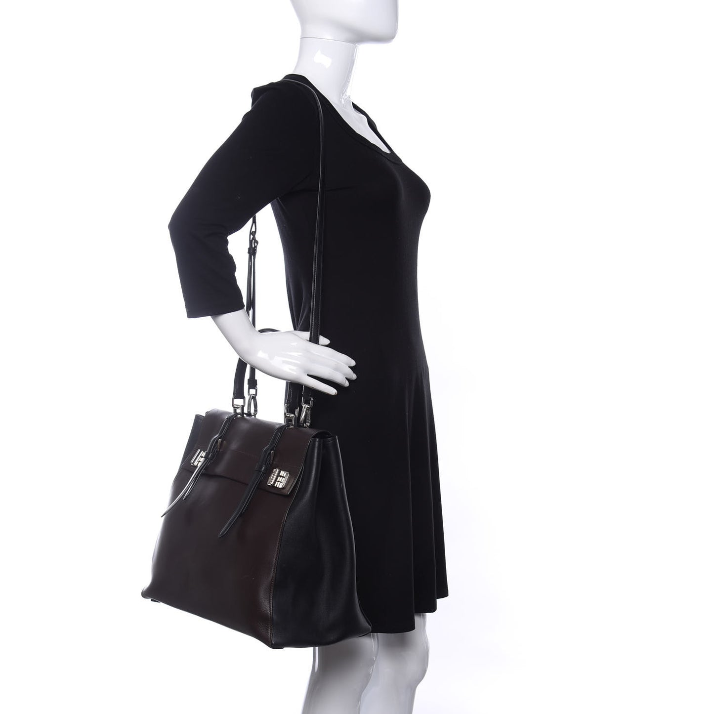 City Calfskin Convertible Top Handle Tote Caffe Black